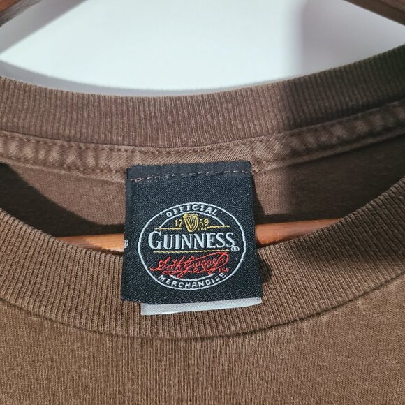 Vintage 90s Guinness Beer Promo Faded Brown Large T-Shirt - Picture 3 of 5